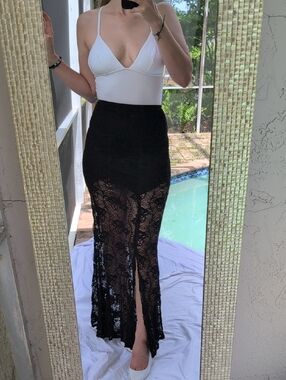 Sabo Skirt Black Lace Maxi Skirt with Sheer Panels